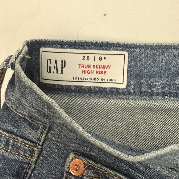 GAP True Skinny High Rise 28 / 6 Regular Medium Indigo Blue Jeans EUC B40 - Picture 4 of 6